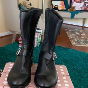 Vince Camuto Whynn Black Motorcycle Combat Leather Zipper Boots